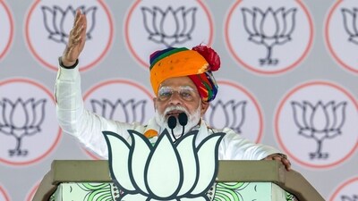 Prime Minister Narendra Modi addresses a public meeting for the second phase of the Lok Sabha elections, in Tonk-Sawai Madhopur on Tuesday. (ANI Photo) (BJP ) Prime Minister Narendra Modi addresses a public meeting for the second phase of the Lok Sabha elections, in Tonk-Sawai Madhopur on Tuesday. (ANI Photo) (BJP )