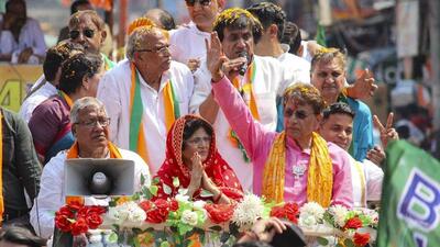 BJP candidate Arun Govil during a road show in Meerut on Wednesday. (PTI PHOTO) BJP candidate Arun Govil during a road show in Meerut on Wednesday. (PTI PHOTO)