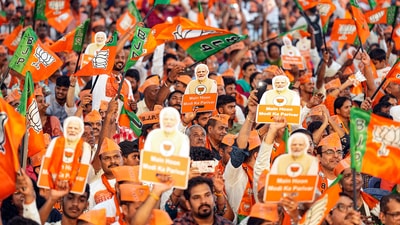 BJP supporters at Prime Minister Narendra Modi's rally in Chikkaballapur, Karnataka. (PTI Photo) BJP supporters at Prime Minister Narendra Modi's rally in Chikkaballapur, Karnataka. (PTI Photo)