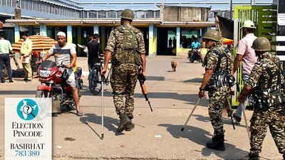 CBI and security force personnel search Sheikh Shahjahan Market in North 24 Parganas on March 8.