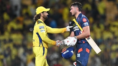 Lucknow Super Giants' Marcus Stoinis shakes hands with Chennai Super Kings' MS Dhoni (L) at the end of the Indian Premier League (IPL) Twenty20 cricket match between Chennai Super Kings and Lucknow Super Giants (AFP) Lucknow Super Giants' Marcus Stoinis shakes hands with Chennai Super Kings' MS Dhoni (L) at the end of the Indian Premier League (IPL) Twenty20 cricket match between Chennai Super Kings and Lucknow Super Giants (AFP)