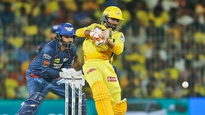 Ravindra Jadeja plays a shot during the Indian Premier League cricket match between Chennai Super Kings and Lucknow Super Giants in Chennai (AP) Ravindra Jadeja plays a shot during the Indian Premier League cricket match between Chennai Super Kings and Lucknow Super Giants in Chennai (AP)