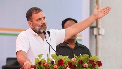 Congress leader Rahul Gandhi addresses a public meeting in support of party candidate Praniti Shinde, in Solapur, Wednesday, April 24, 2024. (PTI) Congress leader Rahul Gandhi addresses a public meeting in support of party candidate Praniti Shinde, in Solapur, Wednesday, April 24, 2024. (PTI)