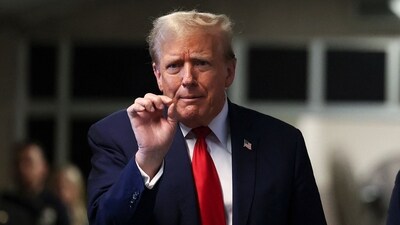 Former US President Donald Trump speaks to the press after attending his trial for allegedly covering up hush money payments linked to extramarital affairs, at Manhattan Criminal Court in New York City on April 23, 2024. (Photo by Yuki Iwamura / POOL / AFP) (AFP) Former US President Donald Trump speaks to the press after attending his trial for allegedly covering up hush money payments linked to extramarital affairs, at Manhattan Criminal Court in New York City on April 23, 2024. (Photo by Yuki Iwamura / POOL / AFP) (AFP)