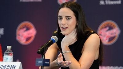 Indiana Fever's Caitlin Clark speaks during a WNBA basketball news conference, Wednesday, April 17, 2024, in Indianapolis. (AP Photo/Darron Cummings) (AP) Indiana Fever's Caitlin Clark speaks during a WNBA basketball news conference, Wednesday, April 17, 2024, in Indianapolis. (AP Photo/Darron Cummings) (AP)