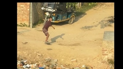 Snapshot of the kid throwing stones at the train. Snapshot of the kid throwing stones at the train.