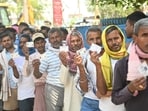 Lok Sabha election 2024: Voters in the queue to cast their votes at a polling booth during the Lok Sabha elections in Gaya, Bihar, on April 19, during the first phase of voting. (HT Photo)