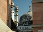 Gyanvapi mosque, which sits beside the Kashi Vishwanath temple, is seen from a distance in Varanasi. (Reuters)