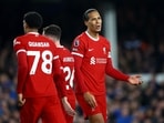 Liverpool's Virgil van Dijk reacts 