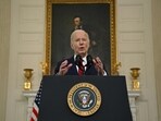 US President Joe Biden speaks after signing the foreign aid bill at the White House in Washington, DC, on April 24, 2024. The $95 billion package of assistance to Ukraine, Israel and Taiwan also provides needed humanitarian assistance to Gaza, Sudan and Haiti, and a measure to ban TikTok in the US. (Photo by Jim WATSON / AFP)