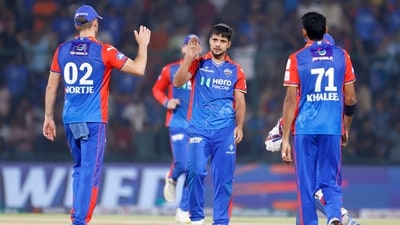 Delhi Capitals' Rasikh Dar Salam and teammates celebrate the dismissal of Gujarat Titans' Shahrukh Khan in the Indian Premier League 2024 (ANI) Delhi Capitals' Rasikh Dar Salam and teammates celebrate the dismissal of Gujarat Titans' Shahrukh Khan in the Indian Premier League 2024 (ANI)