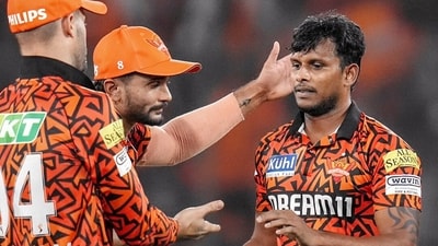 T Natarajan celebrates a wicket for SRH. (IPL-X) T Natarajan celebrates a wicket for SRH. (IPL-X)