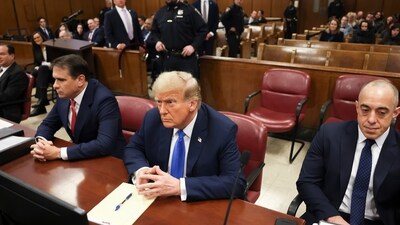 Former president Donald Trump, center, awaits the start of proceedings at Manhattan criminal court, Monday, April 22, 2024, in New York. (AP) Former president Donald Trump, center, awaits the start of proceedings at Manhattan criminal court, Monday, April 22, 2024, in New York. (AP)