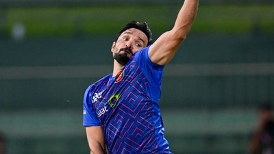 Gulbadin Naib bowls during a practice session (AFP) Gulbadin Naib bowls during a practice session (AFP)