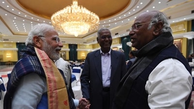 A file photo of Prime Minister Narendra Modi with Congress president Mallikarjun Kharge. (ANI/PIB) A file photo of Prime Minister Narendra Modi with Congress president Mallikarjun Kharge. (ANI/PIB)
