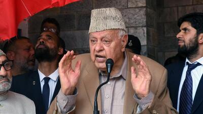 National Conference president Farooq Abdullah addresses a rally in support of the party candidate from Srinagar. (ANI)