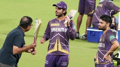 Kolkata Knight Riders' Managing Director Venky Mysore with players Nitish Rana and Rinku Singh during a practice session (PTI) Kolkata Knight Riders' Managing Director Venky Mysore with players Nitish Rana and Rinku Singh during a practice session (PTI)
