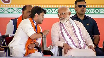 Morena: Prime Minister Narendra Modi with Union Minister and BJP leader Jyotiraditya Scindia. (PTI)