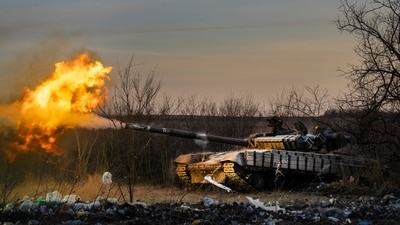 A Ukrainian tank of the 17th Tank Brigade fires at Russian positions in Chasiv Yar, the site of fierce battles with the Russian troops in the Donetsk region, Ukraine, Thursday, Feb. 29, 2024. (AP) A Ukrainian tank of the 17th Tank Brigade fires at Russian positions in Chasiv Yar, the site of fierce battles with the Russian troops in the Donetsk region, Ukraine, Thursday, Feb. 29, 2024. (AP)