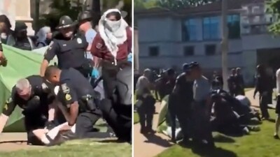 Pro-Palestinian protesters have occupied Atlanta's Emory University, a video shows police firing rubber bullets (@CollinRugg/X) Pro-Palestinian protesters have occupied Atlanta's Emory University, a video shows police firing rubber bullets (@CollinRugg/X)
