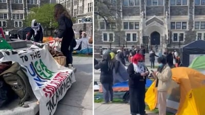 Anti-Israel protesters have launched a Gaza solidarity camp at NY's City College (@cityascanvass/X) Anti-Israel protesters have launched a Gaza solidarity camp at NY's City College (@cityascanvass/X)