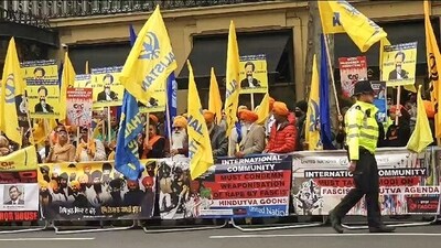 File photo of Khalistan supporters stage a protest outside the Indian High Commission in London, UK. (ANI)
