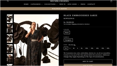 Karisma Kapoor's black saree for Dance Deewane is from the shelves of the designer clothing label Bhumika Sharma. It is called the Black Embroidered saree and is from the brand's Retro Love collection. Adding the ensemble to your closet will cost you  <span class='webrupee'>₹</span>58,000.&nbsp; (bhumikasharma.in)
