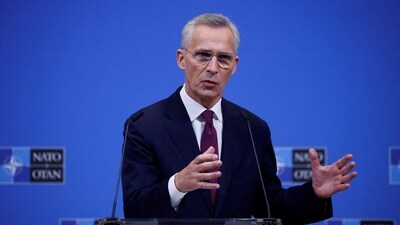 FILE PHOTO: NATO Secretary General Jens Stoltenberg speaks during a press conference, at the NATO Headquarters in Brussels, Belgium, April 4, 2024. REUTERS/Johanna Geron/Pool/File Photo (REUTERS)