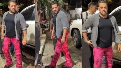 Blue isn't the only colour Salman has got his eyes set on. The internet couldn't get over his pink pants which he revealed when he stepped out of his white SUV last year. It was around the same time as Barbenheimer and one didn't have to think too long to decode which team Salman was on, (Instagram) Blue isn't the only colour Salman has got his eyes set on. The internet couldn't get over his pink pants which he revealed when he stepped out of his white SUV last year. It was around the same time as Barbenheimer and one didn't have to think too long to decode which team Salman was on, (Instagram)