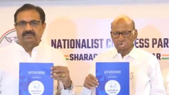 NCP-SP chief Sharad Pawar unveils party's Lok Sabha election manifesto. (X/ANI)