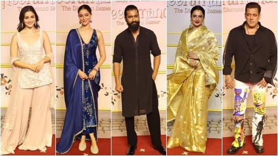 Alia Bhatt, Ananya Panday, Vicky Kaushal, Rekha and Salman Khan attend the Heeramandi special screening. (HT Photo/Varinder Chawla)