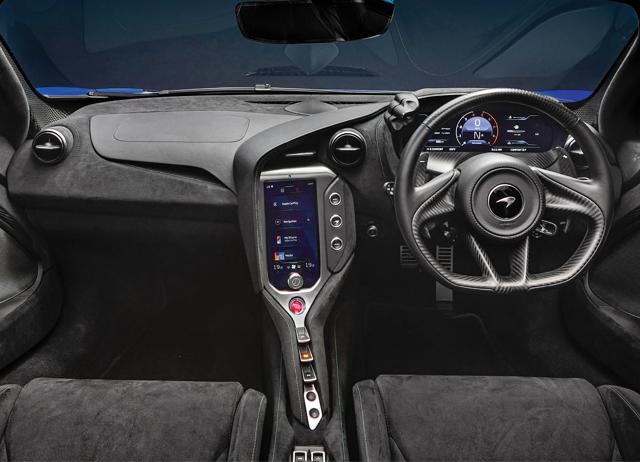 The 750S’s vertical touchscreen is loaded with features such as Apple Car Play and a 360-degree camera. The 750S’s vertical touchscreen is loaded with features such as Apple Car Play and a 360-degree camera.