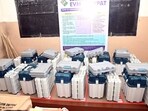EVMs, VVPATs and other polling materials are kept to distribute for the polling booths. (ANI Photo) EVMs, VVPATs and other polling materials are kept to distribute for the polling booths. (ANI Photo)