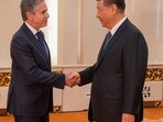 U.S. Secretary of State Antony Blinken meets with Chinese President Xi Jinping at the Great Hall of the People, Friday, April 26, 2024, in Beijing, China. 