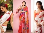 Bollywood actresses are embracing floral prints, breezy fabrics in their recent saree looks. Bollywood actresses are embracing floral prints, breezy fabrics in their recent saree looks.