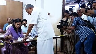 Kerala chief minister Pinarayi Vijayan casts his vote for the Lok Sabha elections 2024, at polling station number 161 in Kannur on Friday. (ANI) Kerala chief minister Pinarayi Vijayan casts his vote for the Lok Sabha elections 2024, at polling station number 161 in Kannur on Friday. (ANI)