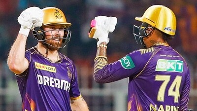 Initially, Phil Salt (71) and Narine (71) took KKR to 261/6 in 20 overs. (KKR-X) Initially, Phil Salt (71) and Narine (71) took KKR to 261/6 in 20 overs. (KKR-X)