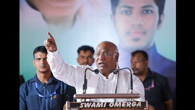 Congress president Mallikarjun Kharge at Aland, in Kalaburagi district. (PTI)