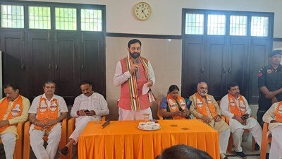 Haryana chief minister Nayab Saini on Friday met party leaders of various mandals in Karnal. (HT Photo)
