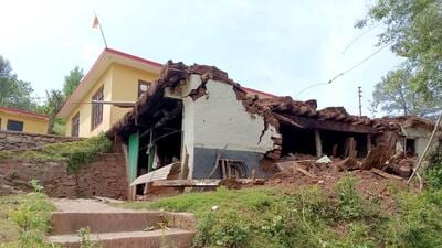 Houses damaged after massive landslides at Pernote village, in Ramban. (ANI) Houses damaged after massive landslides at Pernote village, in Ramban. (ANI)