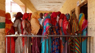 Lok Sabha election 2024: People queue to vote at a polling station during the second phase of the general elections, in Barmer, Rajasthan, India, April 26, 2024. (REUTERS)