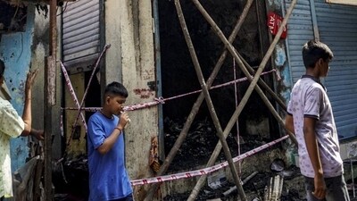 Mumbai, India. April 25, 2024: A 70-year-old Pannalal Gupta died of burn injuries and his wife Ashoka Devi was injured after a fire broke out at a grocery shop at JaiMaharashtra Nagar, Antop Hill in Mumbai. April 25, 2024. (Photo by Raju Shinde/HT Photo) Mumbai, India. April 25, 2024: A 70-year-old Pannalal Gupta died of burn injuries and his wife Ashoka Devi was injured after a fire broke out at a grocery shop at JaiMaharashtra Nagar, Antop Hill in Mumbai. April 25, 2024. (Photo by Raju Shinde/HT Photo)