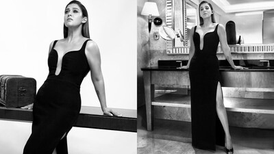 Nayanthara channelled old Hollywood glamour in a black gown with a thigh-high slit and perfectly straightened hair. Nayanthara channelled old Hollywood glamour in a black gown with a thigh-high slit and perfectly straightened hair.