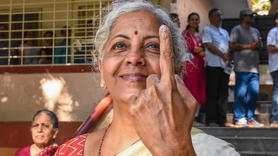 Finance Minister Nirmala Sitharaman on Friday exhorted people to vote, saying they should exercise their democratic right despite the soaring mercury. (PTI) Finance Minister Nirmala Sitharaman on Friday exhorted people to vote, saying they should exercise their democratic right despite the soaring mercury. (PTI)