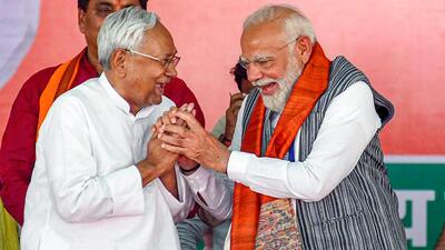 Prime Minister Narendra Modi with Bihar Chief Minister Nitish Kumar during a public meeting for Lok Sabha polls in Munger on Friday (PTI) Prime Minister Narendra Modi with Bihar Chief Minister Nitish Kumar during a public meeting for Lok Sabha polls in Munger on Friday (PTI)