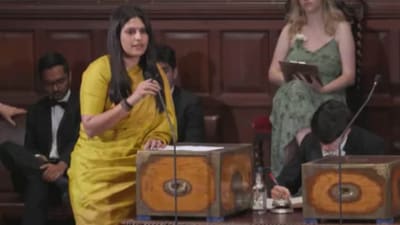 A screengrab from journalist Palki Sharma's Oxford Union speech. A screengrab from journalist Palki Sharma's Oxford Union speech.