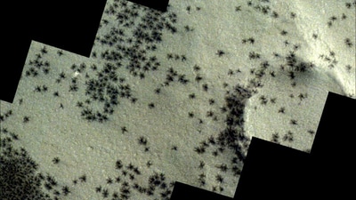 The latest photos captured by ESA's Mars orbiter show bizarre spider-like formations (ESA)