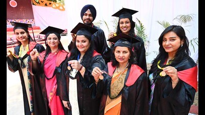 The students who received gold medals at the first postgraduate convocation ceremony of GMCH-32. (Keshav Singh/HT) The students who received gold medals at the first postgraduate convocation ceremony of GMCH-32. (Keshav Singh/HT)