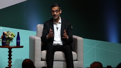 Google and Alphabet Inc. CEO Sundar Pichai speaks at Stanford University on April 03, 2024 in Stanford, California. Justin Sullivan/Getty Images/AFP (Photo by JUSTIN SULLIVAN / GETTY IMAGES NORTH AMERICA / Getty Images via AFP) (Getty Images via AFP) Google and Alphabet Inc. CEO Sundar Pichai speaks at Stanford University on April 03, 2024 in Stanford, California. Justin Sullivan/Getty Images/AFP (Photo by JUSTIN SULLIVAN / GETTY IMAGES NORTH AMERICA / Getty Images via AFP) (Getty Images via AFP)