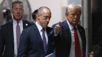 Former US President Donald Trump returns from a break during his trial for allegedly covering up hush money payments linked to extramarital affairs, at Manhattan Criminal Court in New York City on April 25, 2024. (Photo by JEENAH MOON / POOL / AFP) (AFP) Former US President Donald Trump returns from a break during his trial for allegedly covering up hush money payments linked to extramarital affairs, at Manhattan Criminal Court in New York City on April 25, 2024. (Photo by JEENAH MOON / POOL / AFP) (AFP)
